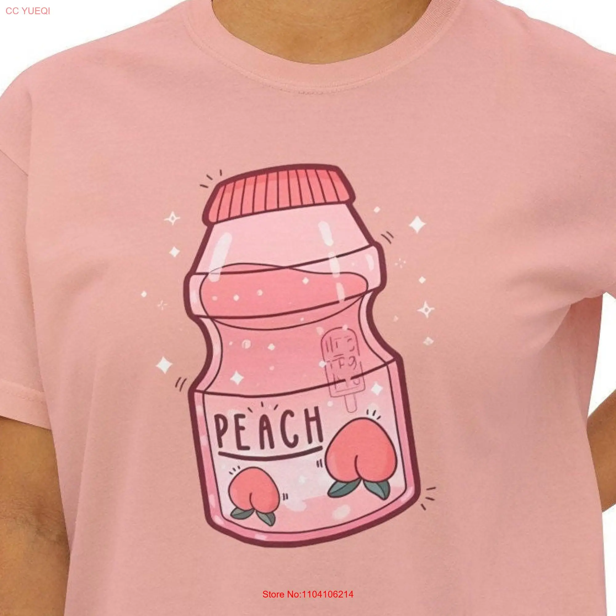 Peach Yakult Fruit Crop Boxy T Shirt for Drink Yogurt Kpop KFood Kdrama Power Bottom long or short sleeves