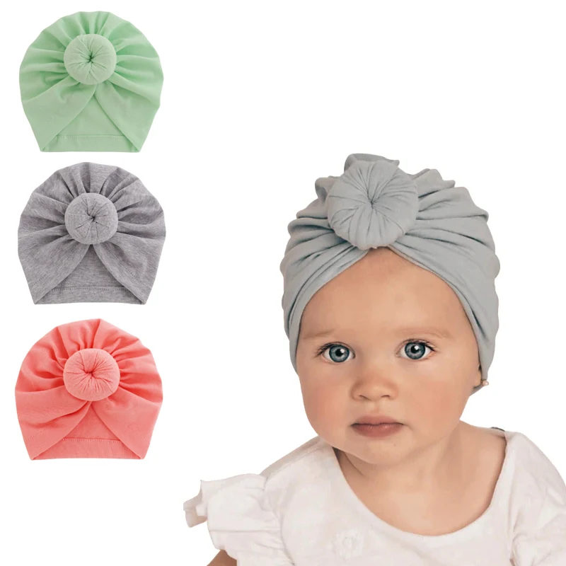 Solid Cotton Donuts Baby Hat 0-2T Sweet Baby Girls Boys Cap Newborn Beanies Soft Turban India Topknot Headwraps Hair Accessories