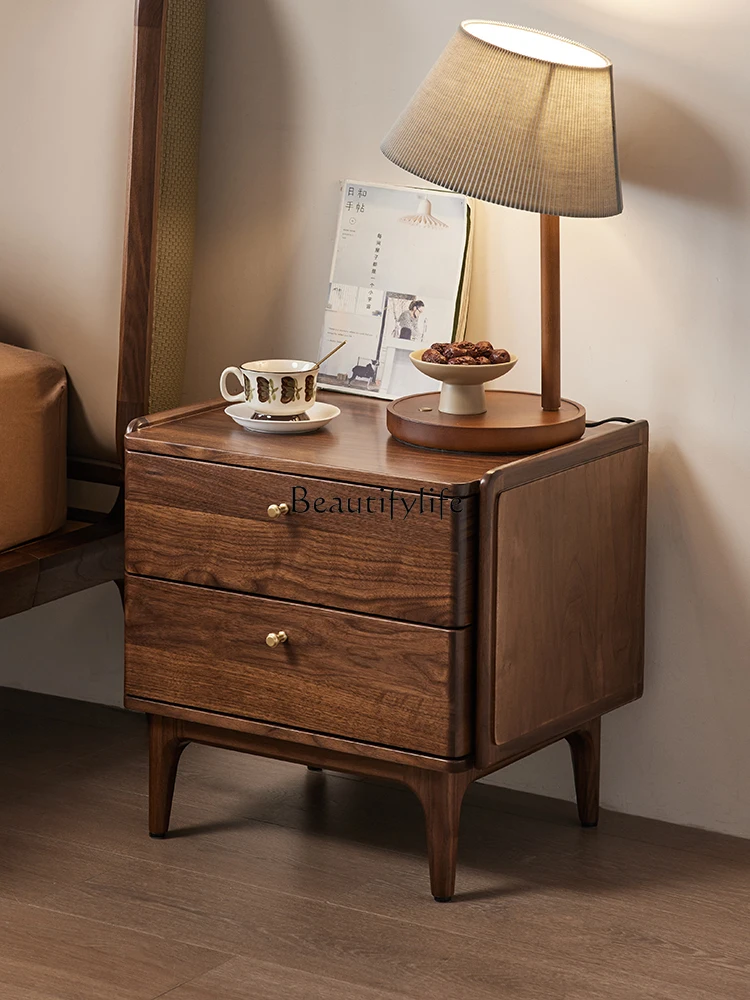 

Solid wood bedside table Italian light luxury North American black walnut bedroom bedside table