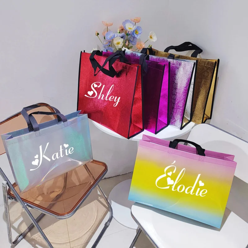 Personalized Wedding Bridesmaid Gift Laser Package, Customized Bridal Party Bling Tote Bags, Bride Shower Proposal, Big Capacity