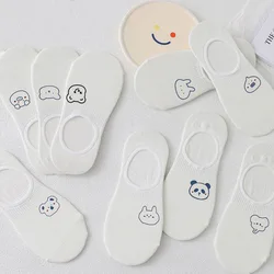 Women Girls Cotton Invisible Socks non-slip Summer Cute Cartoon Pattern White Color Short Socks Fashion Ankle Thin Boat Sock