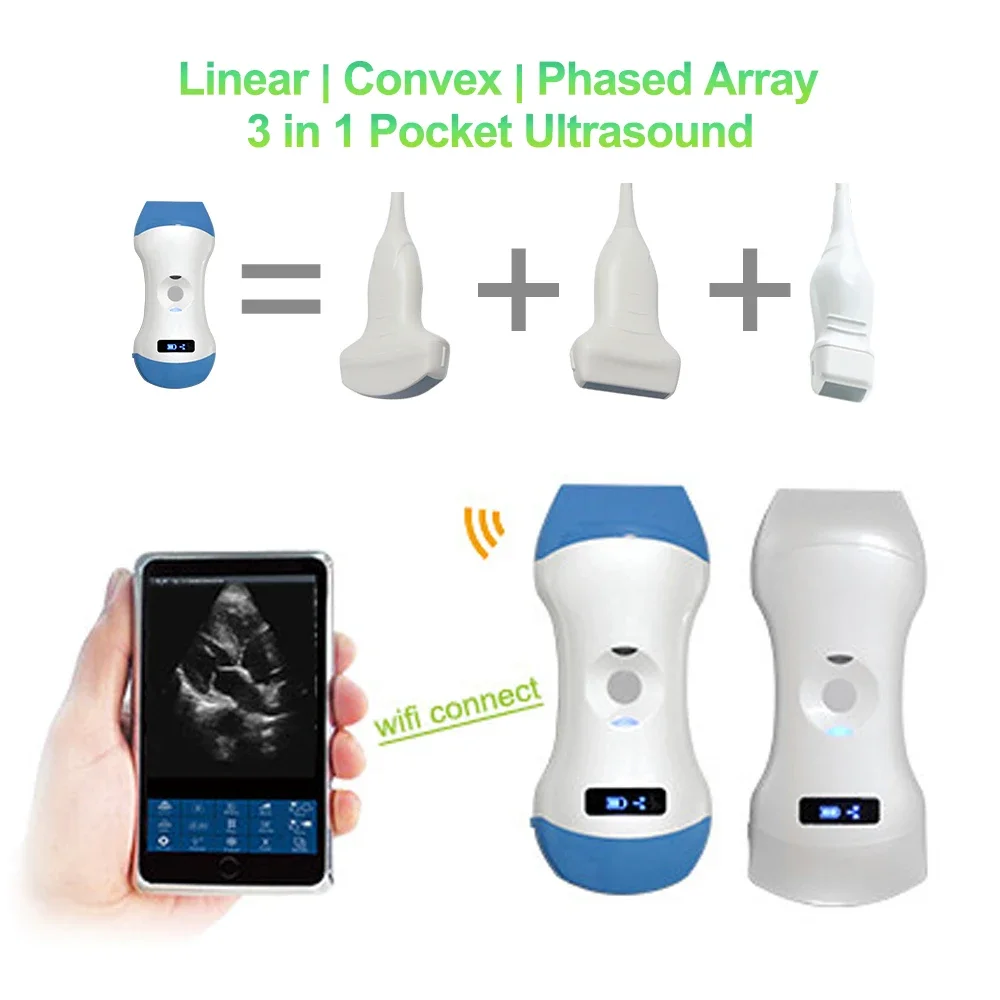 

3 in 1 80/128/192E Wireless Color Ultrasound Scanner Portable Convex Linear Phased Array Probe Wifi-scanner