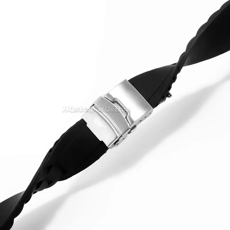 Curved End Watchband Silicone Strap 16mm 18mm 20mm 22mm 24mm 26mm Rubber Bracelet Folding Buckle Wristband Sport Waterproof Belt