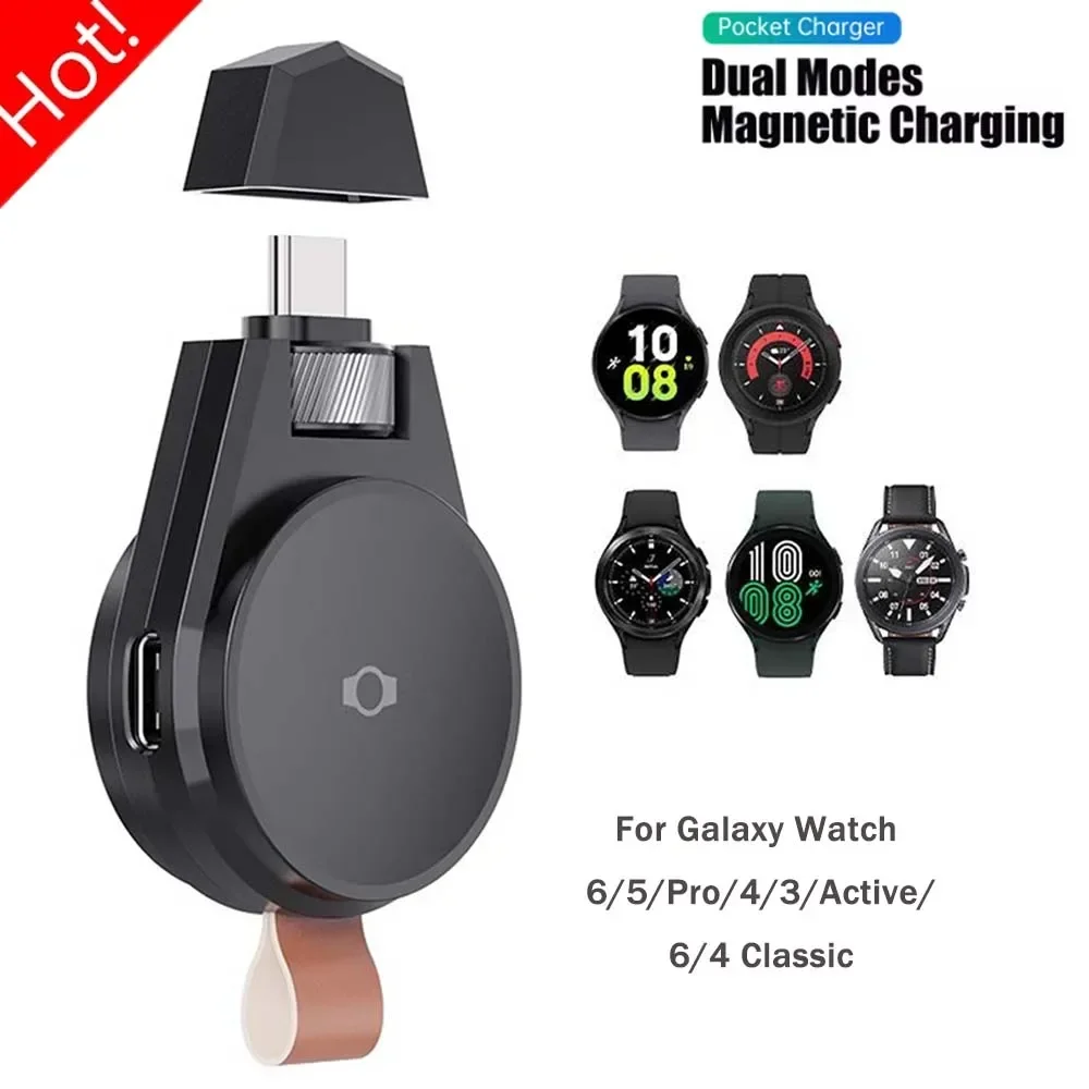 Pengisi Daya Magnetik Tipe C Portabel 2 In 1 untuk Jam Tangan Samsung Galaxy 7 Kabel Pengisi Daya Nirkabel Cepat USB Ultra untuk Jam Tangan Galaxy 6/6