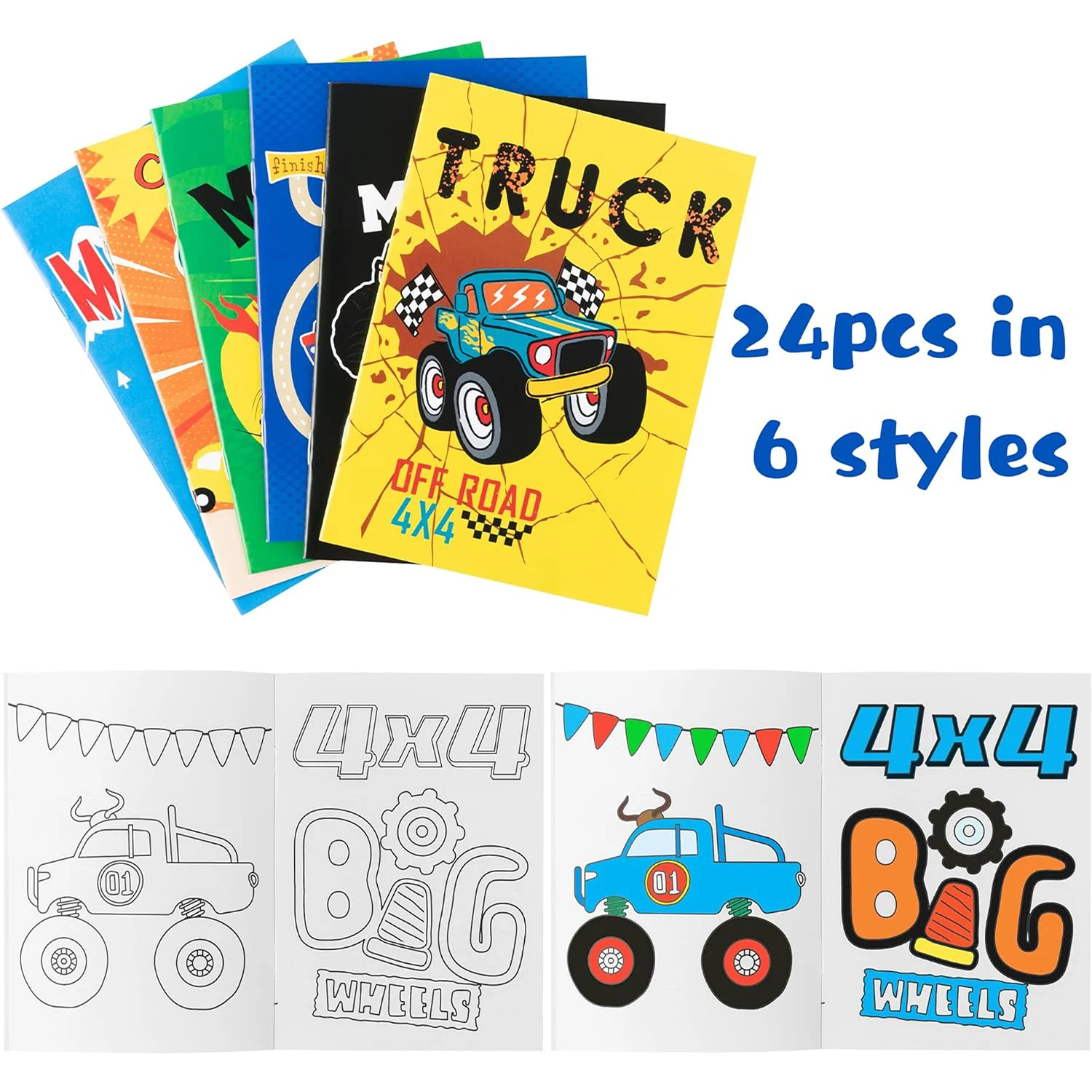 24Pcs Monster Truck Coloring Books Cars DIY Art Drawing For Birthday Party Favors Gifts Home School Classroom Activity Supplies