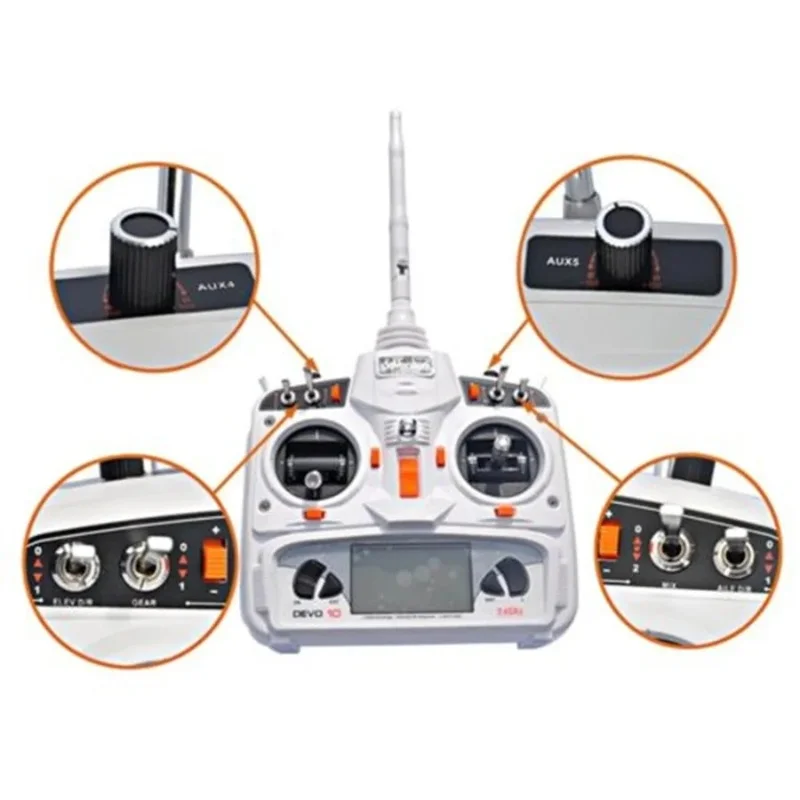 Walkera DEVO 10 transmisor, control remoto de 10 canales, sistema DSSS de Radio de 2KM, RX1002 para avión RC, multicóptero y helicóptero