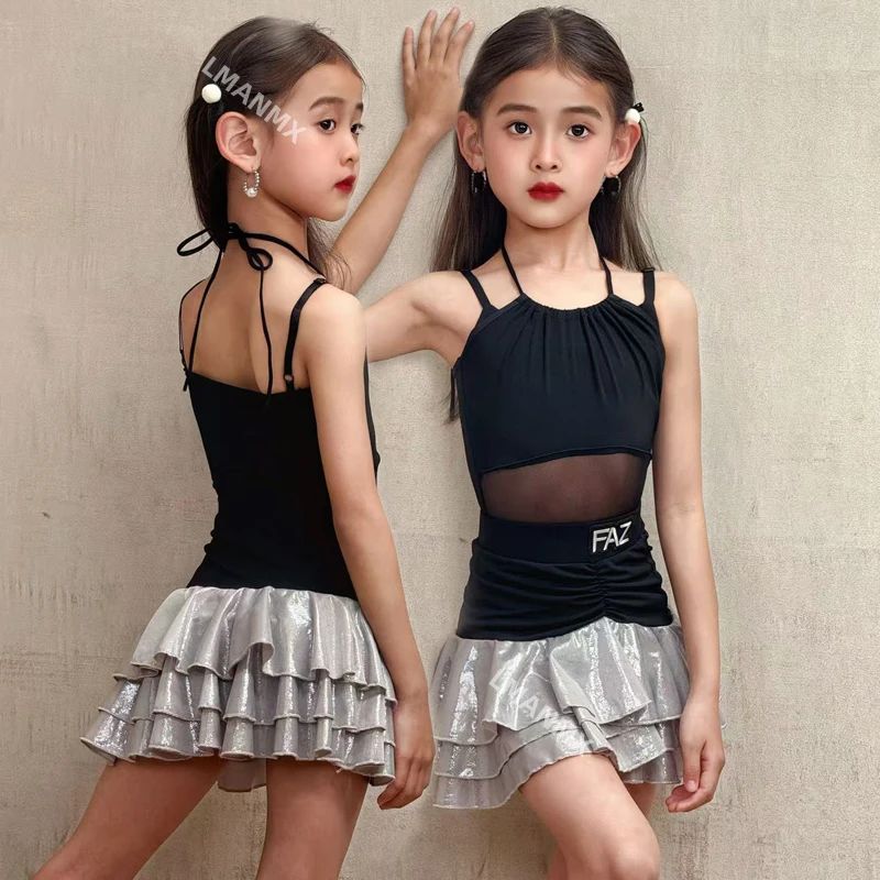 

Children's advanced sense training costume Latin dance performance costume Girls' suspender practice performance costume