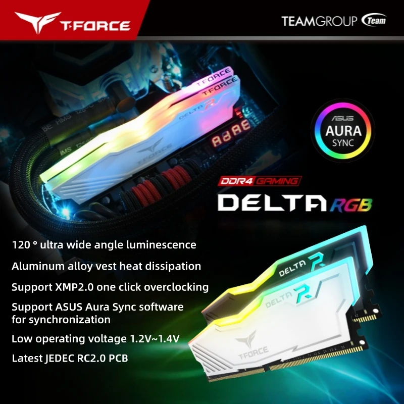 T-FORCE DELTA 8GB DDR4 3600MHz メモリx2 RGB Memoria Team Group T-Force Delta RGB, 8GB, (1x8GB), DDR4, 3600MHz
