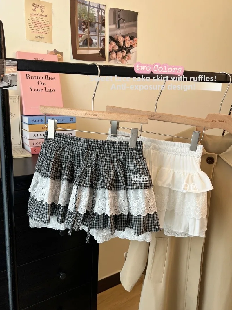 

Женская юбка больших размеров с кружевом и клетчатым узором, с завышенной талией, повседневная, для весны, лета, осени, для работы, юбка-кейк для любого типа фигуры