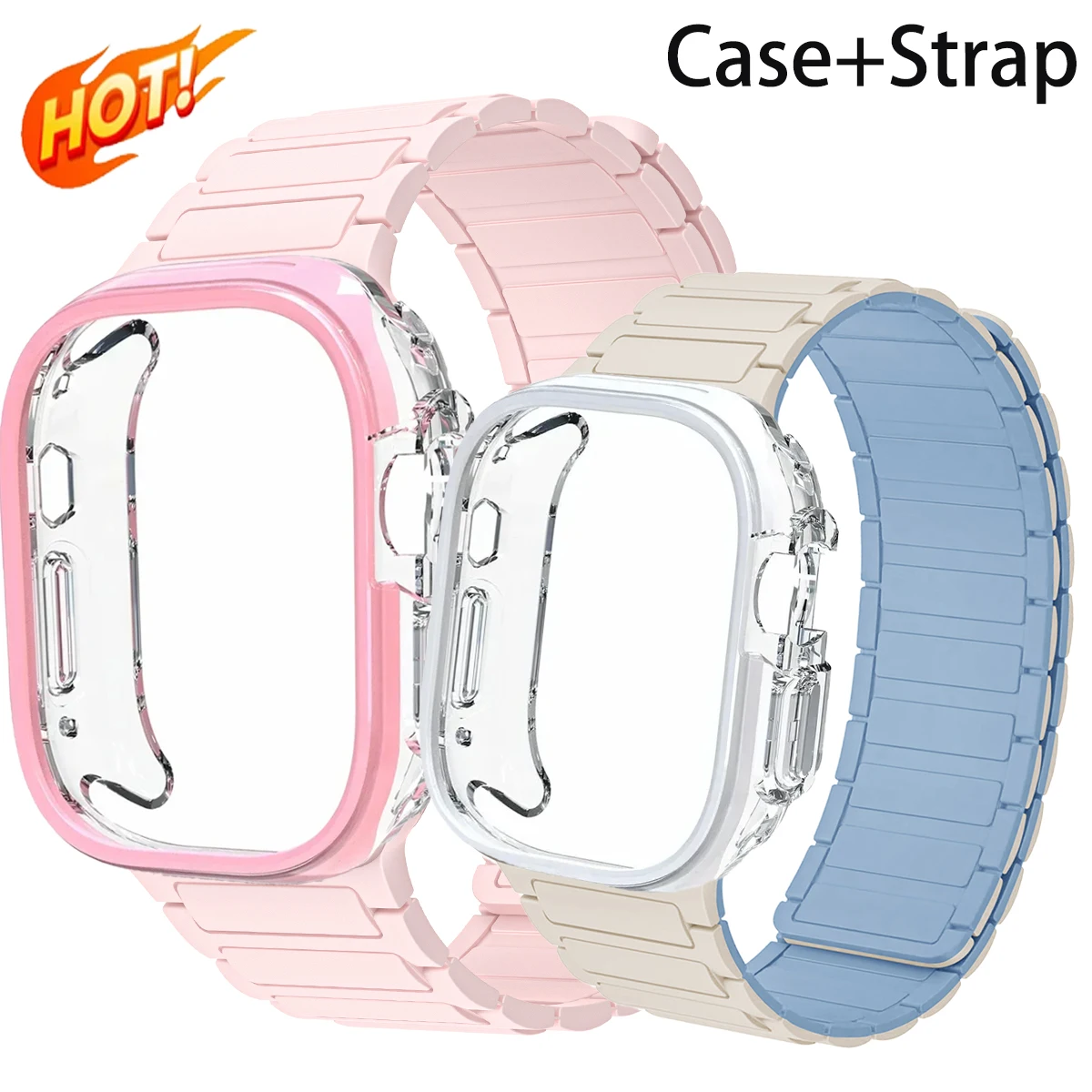Magnetisches Armband+Hülle für Apple Watch Ultra 3/2 49mm 44 45 46 42mm Silikon-Sportarmband Schutzhülle für Iwatch S11 10 9 8 SE3