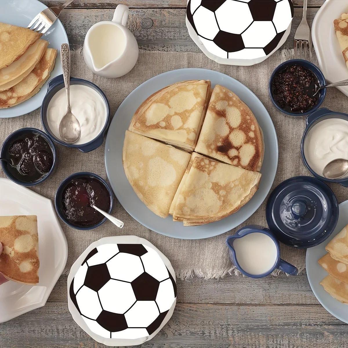 Football Shaped Disposable Napkins, Black and White Soccer Sports Party Tableware, Birthday Party Supplies