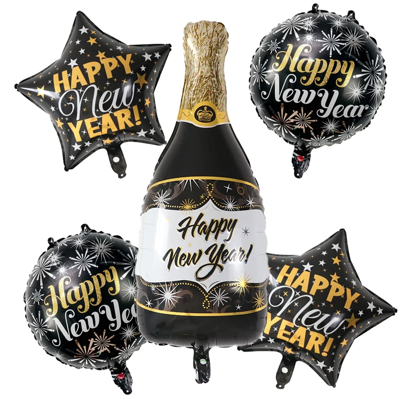 2025 Happy New Year Aluminum Foil Balloons Wine Bottle Photo Frame Balloon Party Decoration Arrangement Ballons Baloon Supplies