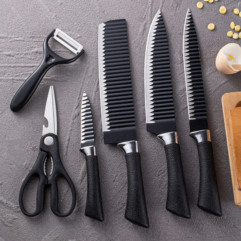 

6pcs Kitchen Knife Set Non-stick Knife Set Stainless Steel Handle Chef Knife Set Kitchen Tools Accessoreies