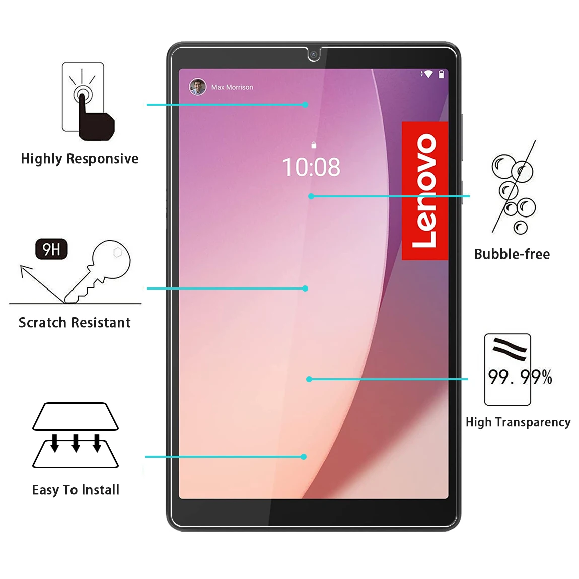 Transparent Tempered Glass For Lenovo Tab M8 (4th Gen) TB-300FU 8