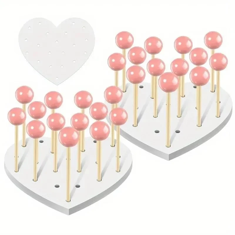 Heart Shaped Acrylic Lollipop Display Stand, Perforated Candy Holder, For Party Celebration Event Table Decor