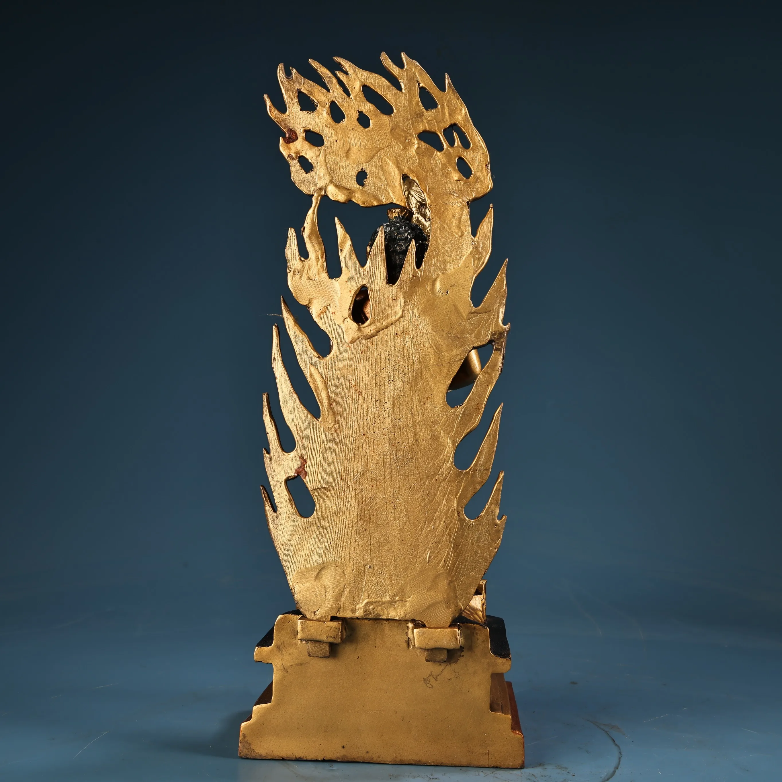 Old Bronze Painted Gilded High relief Acalanatha Bodhisattva Flame backlight Lotus Buddha Terrace Amitabha Study screen