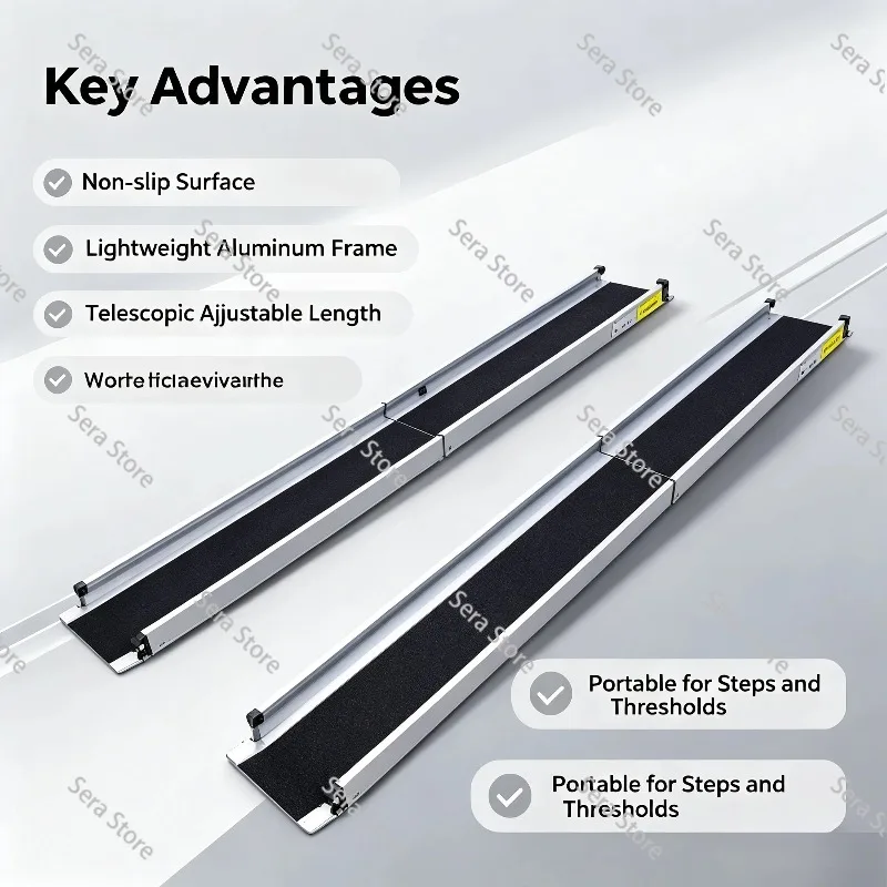 Portable Retractable Aluminum Wheelchair Ramp, Anti-slip Stair Climbing Barrier-free Aid for Wheelchairs & Mobility Scooters