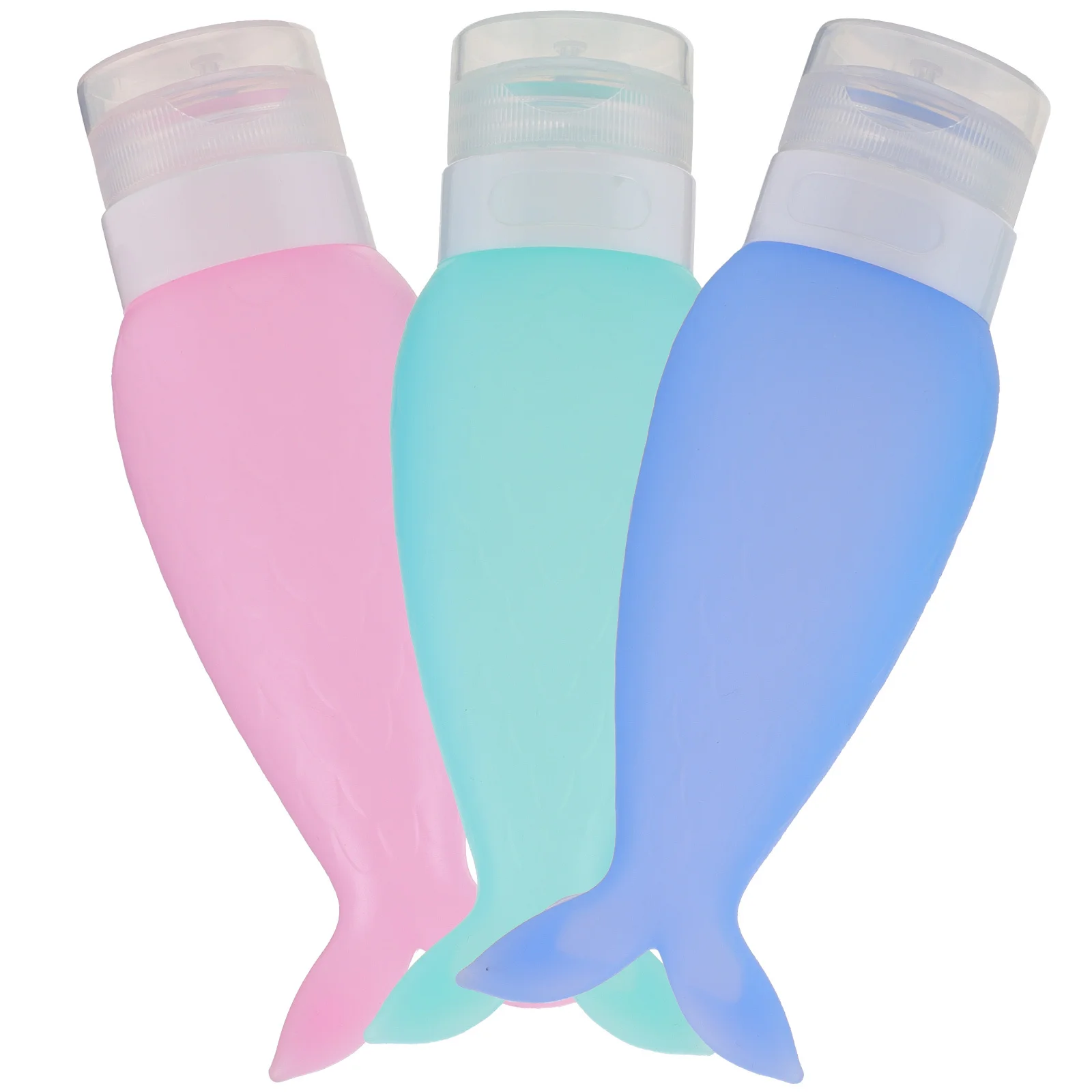 Botellas de emulsión de silicona de 90Ml, contenedores de loción rellenables con diseño de cola de pez, botellas de artículos de tocador portátiles de viaje para maquillaje, 3 uds.