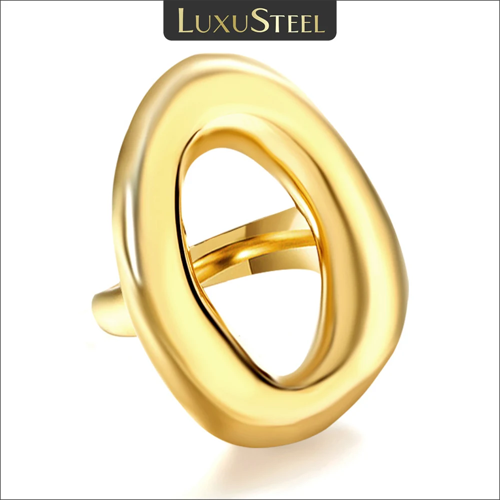 Luxus Stahl geometrische unregelmäßige hohle runde Metallringe für Frauen stilvolle vergoldete Edelstahl Eheringe neu