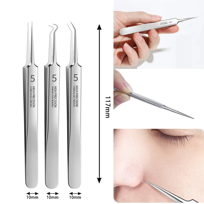 German Ultra-fine No. 5 Cell Pimples Blackhead Clip Tweezers Beauty Salon Special Scraping & Closing Artifact Acne Needle Tools