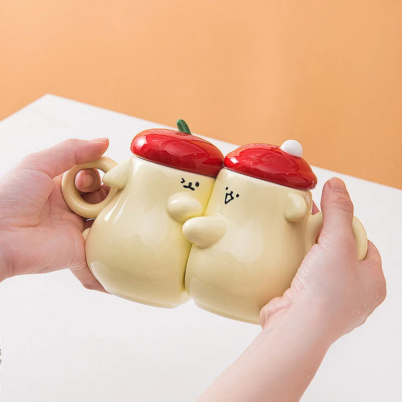 

Hugging Couple Pair Cups, Creative Ceramic Cups with Lid, High-value Cartoon Style Couple Water Bottle, 360ml Couple Gift