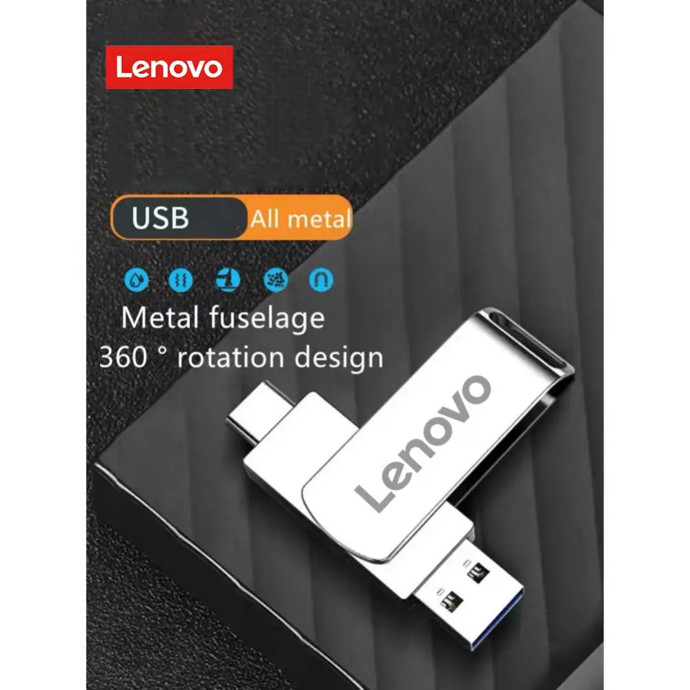 Lenovo-unidad Flash USB 2 en 1, Pendrive tipo c de alta velocidad, resistente al agua, 64TB, 16TB, 2TB, 1TB, 256GB, 128GB