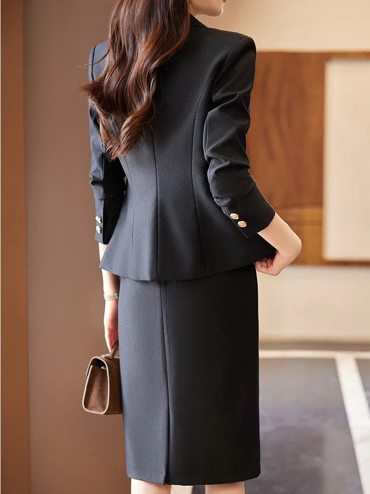 High Quality Autumn Winter Office Ladies Skirt Suit Blazer Black Purple Green Women Business Work Wear Formal Two Piece Set