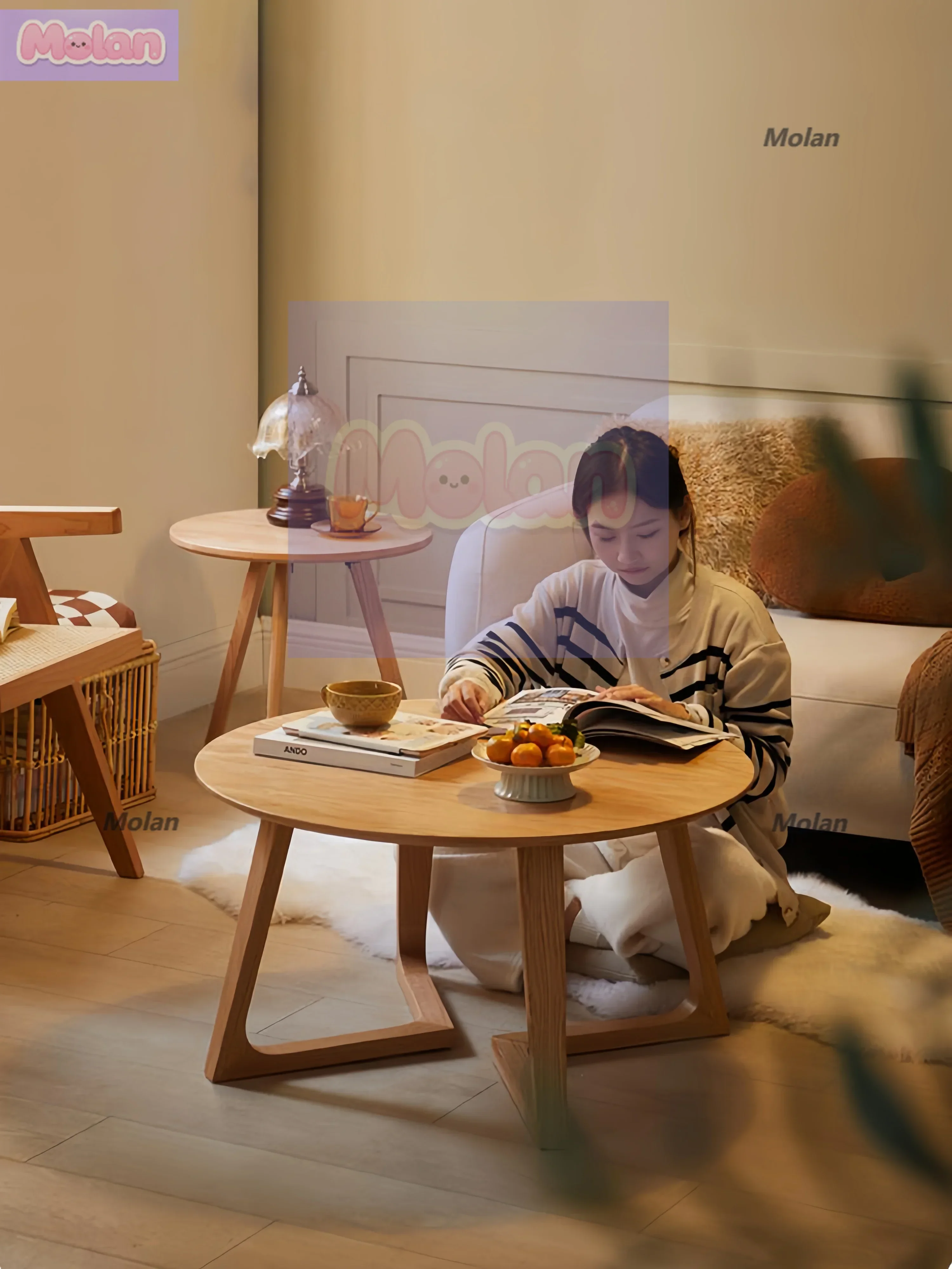 

Solid log wind, round tea edge, extremely simple small apartment, living room balcony, Japanese-style household low table 2025 n
