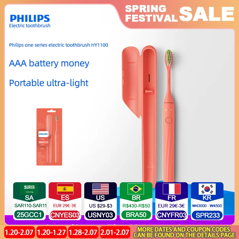 Philips HY1100 Electric Toothbrush and BH1022 Toothbrush Head Adult AAA Battery Sonic Vibration Portable Toothbrush