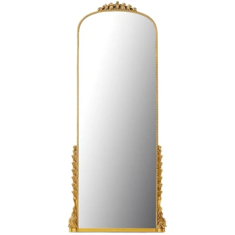 

Elegant Large Vintage Gold Floor Mirror with Baroque Style Frame and Intricate Scroll Design