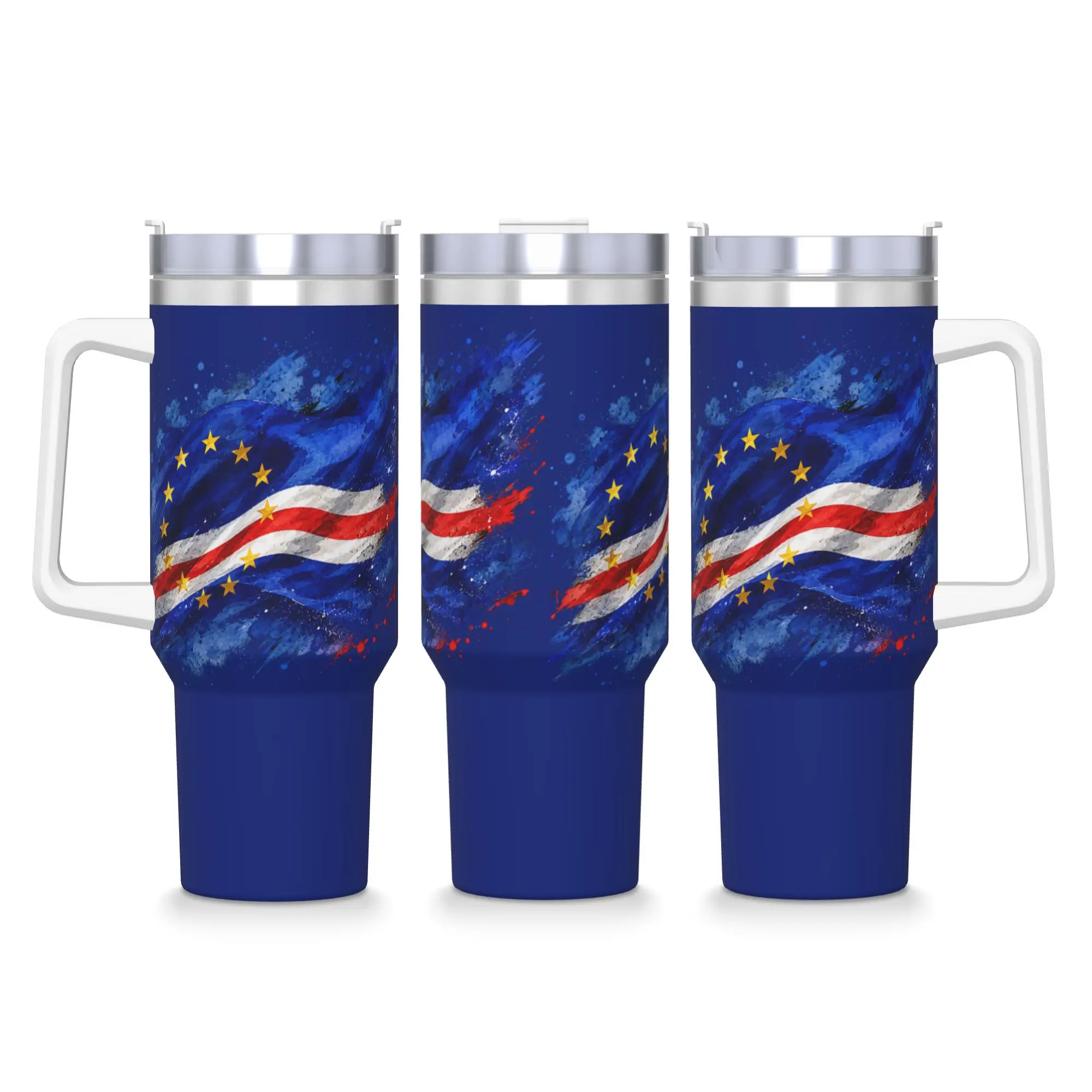 Cape Verde Flag Cabo Country Stainless Steel Tumbler Thermal Cups With Straws and Lid 40oz Mugs Cup Cold Drink Water Bottle