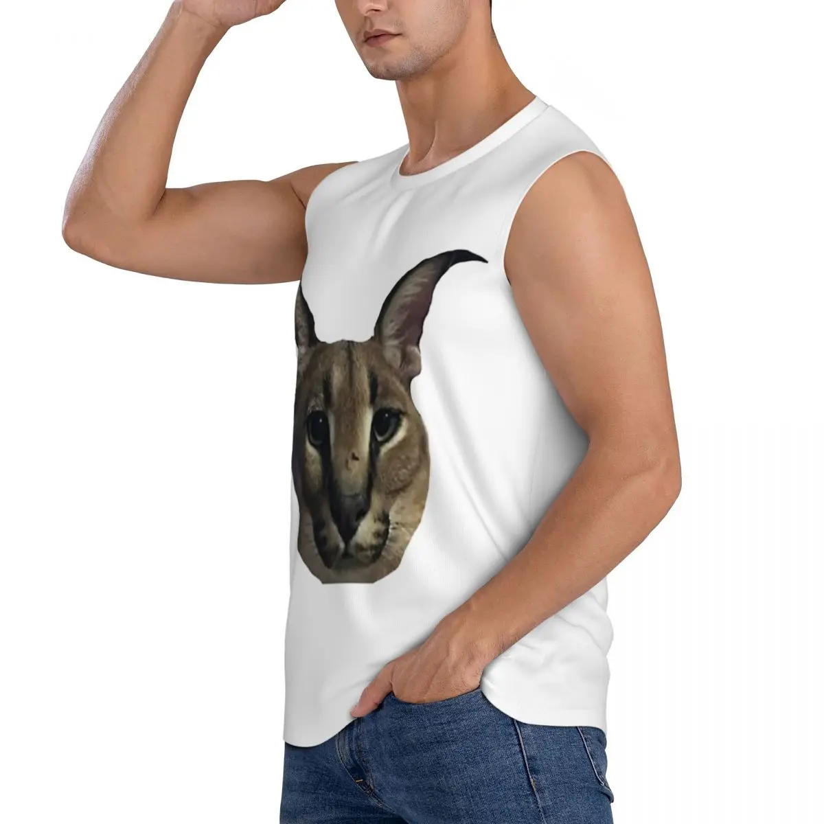 Big Floppa Animal Cat Men Sleeveless Tank Tops Quick Dry Breathable Gym Fitness Running Summer Casual Sport Vest