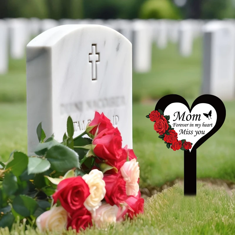 1pc Beautiful Heart-Shaped Grave Memorial Monument, Outdoor Courtyard Cemetery Decoration Single Piece