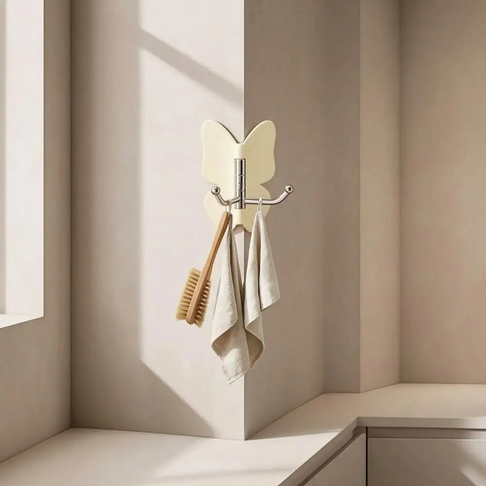 

Space Saving Wall Hook 4pcs Butterfly Rotating Adhesive Hooks 3 Swivel No Drill Wall Hooks Space Saving Self for Bathroom