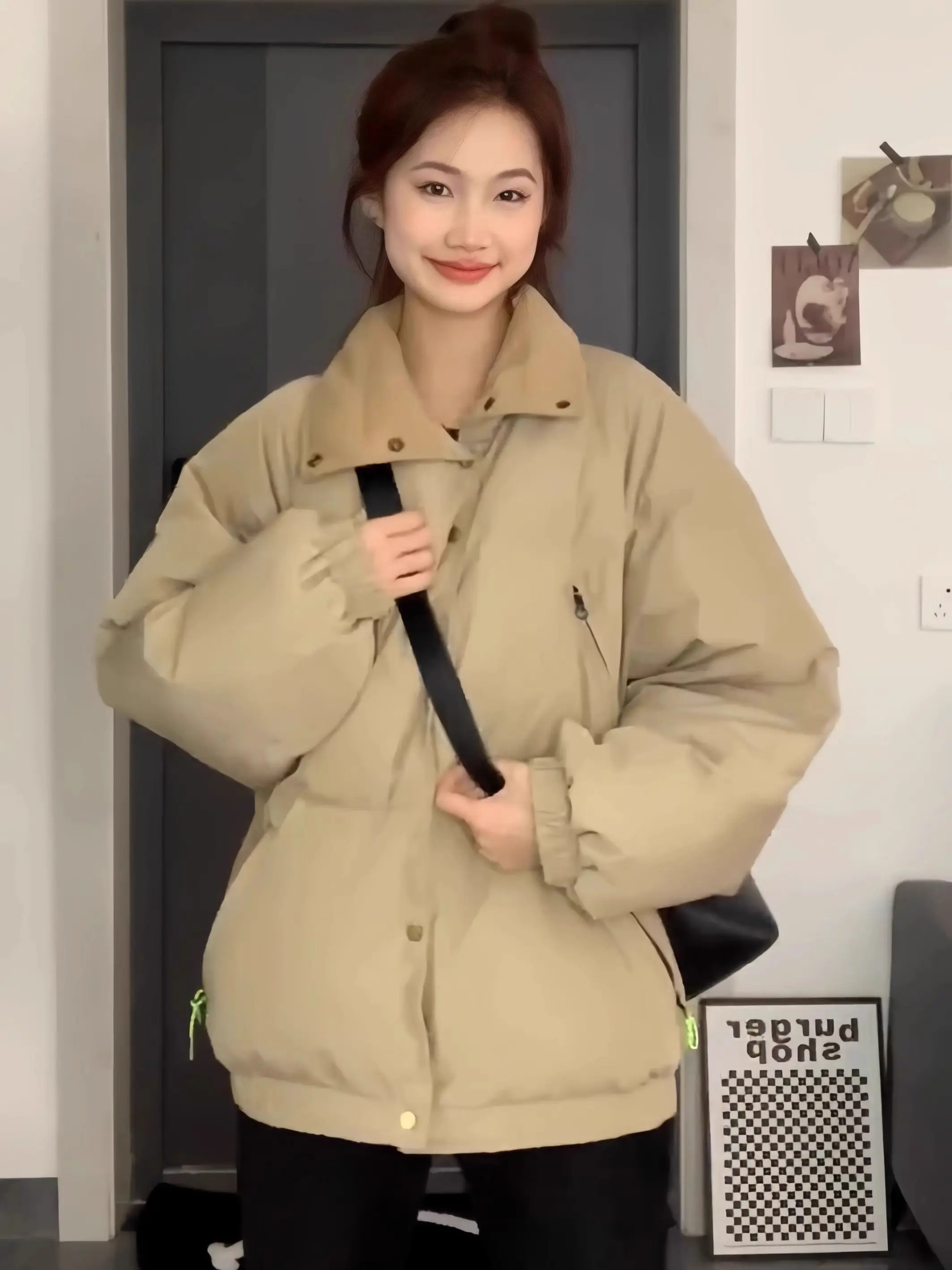 

Parkas Womens Cortos Autumn Woolen Argyle Buttonless Fitted A-Line Pleated Waistband Pressed Mid-Length Chic Japanese Style 2025