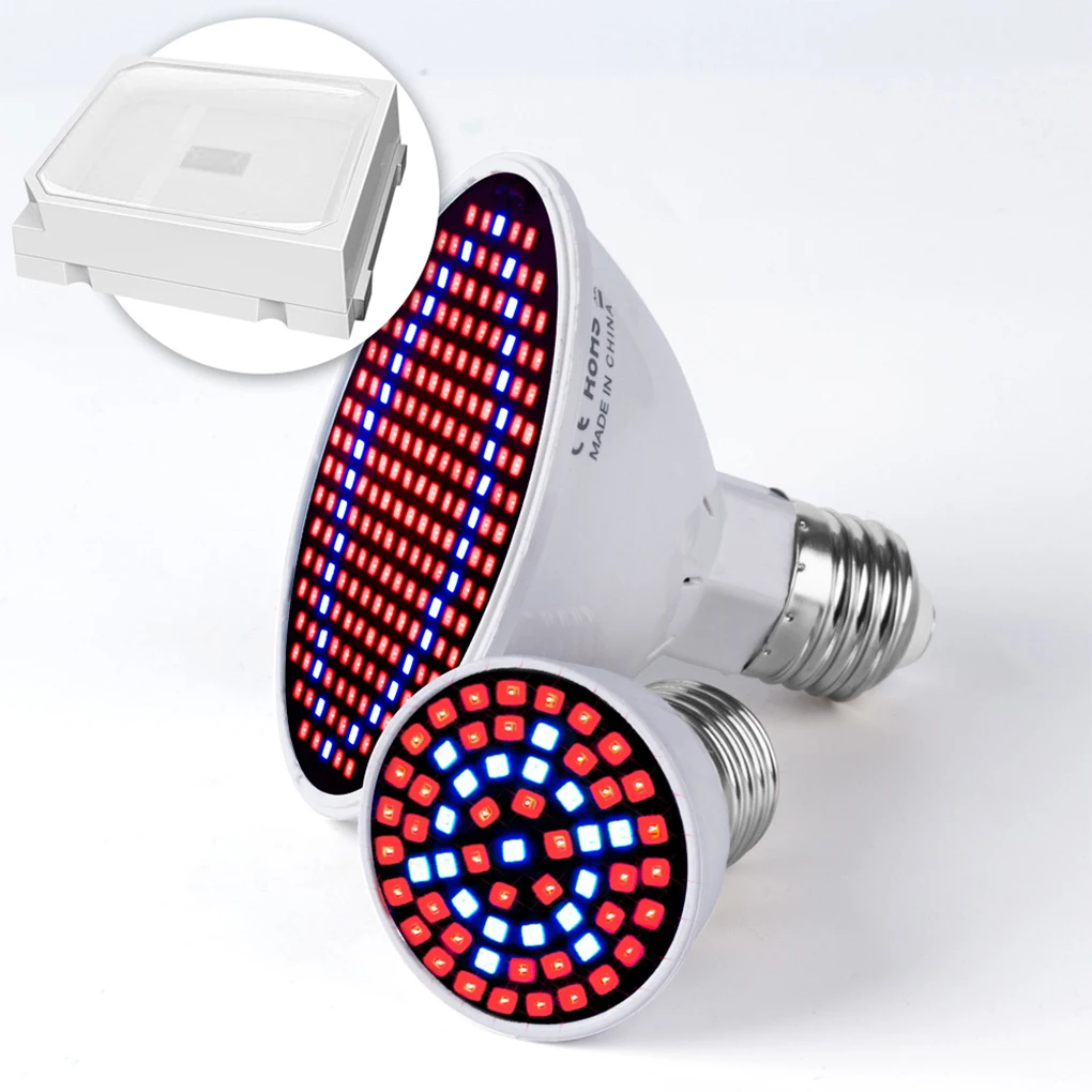 หลอดไฟ E27สำหรับ Grow ผักในร่มห้องนั่งเล่นปลูกต้นไม้ในร่มโคมไฟสเปกตรัมสีแดงสีน้ำเงินอุปกรณ์สำหรับบ้าน200เม็ด