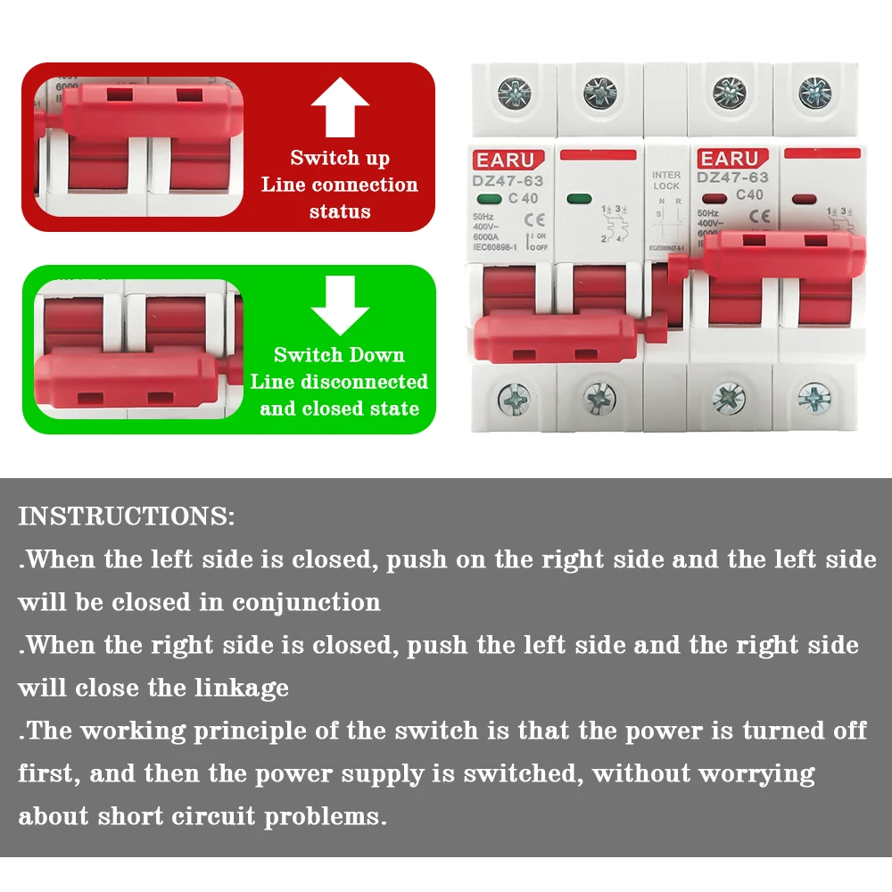 AC MCB Short Circuit Protection Overload Protection Dual Power Manual Conversion Interlock Circuit Breaker Rail Isolation Switch