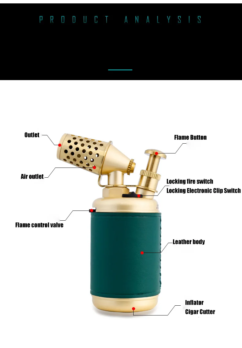 JOBON Multi-function Strong Gun Lighter Windproof Blue Flame One-touch Lock Fire Retro Appearance Design Cigar Lighter