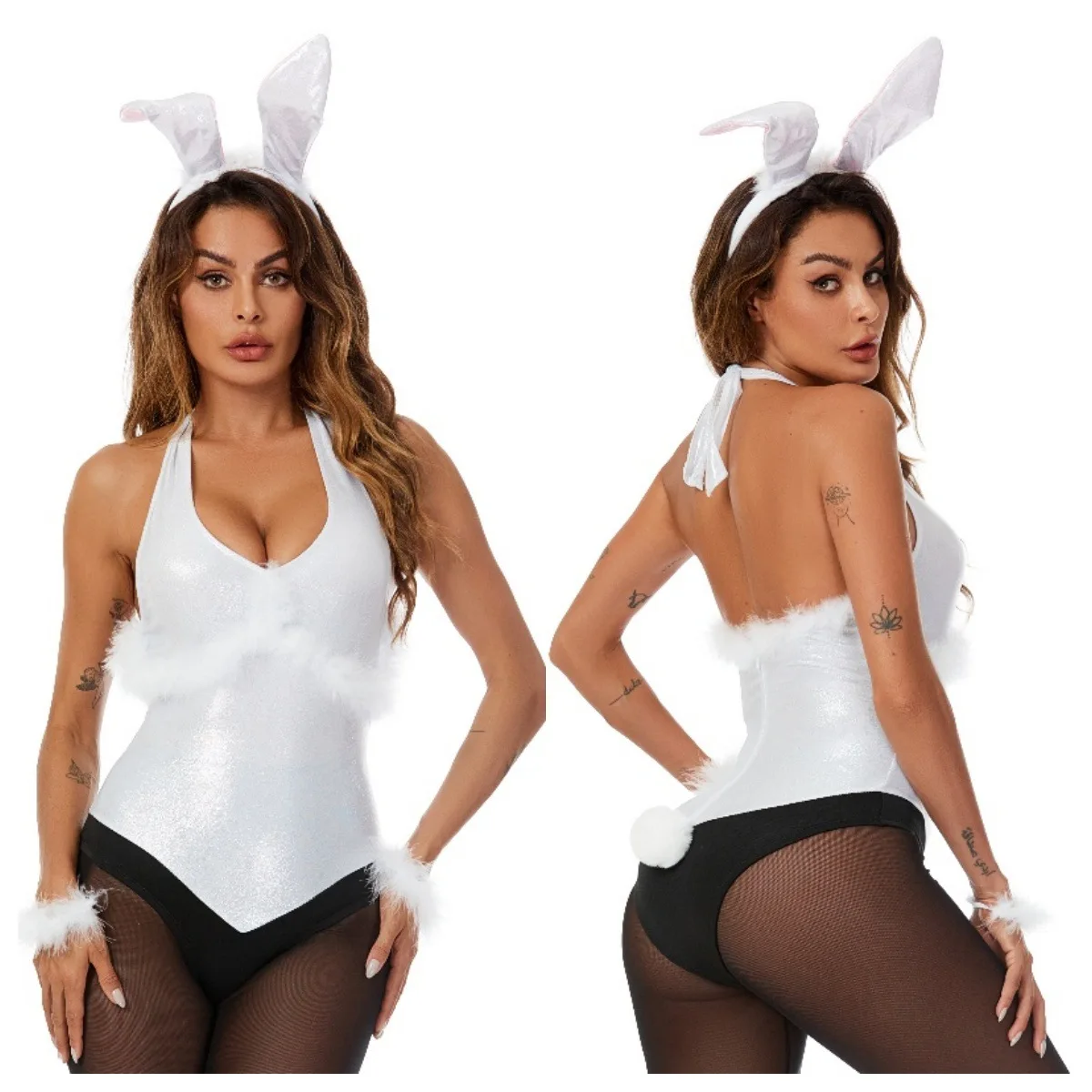 

Halloween Bunny Costume Bodysuit Adult Sexy Halter Roleplay Rabbit Outfit