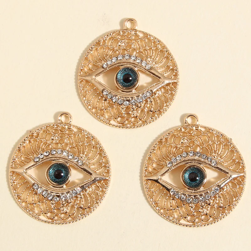 5pcs Gold Color 33x30mm Punk Hollow Eye Charms Enamel Pendant Fit Necklace Bracelet DIY Handmade Jewelry Making Finding Supplies