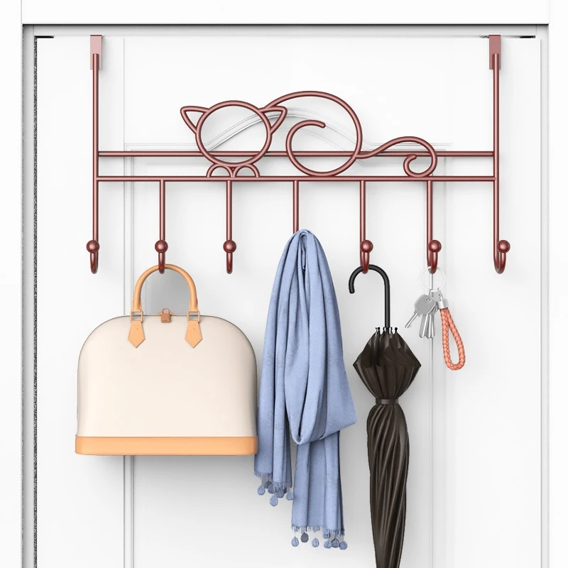 

7-Hook Over Door Hanger Iron Art Bag Clothes Key Scarf Hanging Holder Bathroom Kitchen Home Back Door Organizer