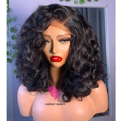 Short Bob Loose Deep Wave Natural Synthetic Hair 13x4 Lace Front Wigs Glueless High Temperature Fiber Synthetic Transparent Lace