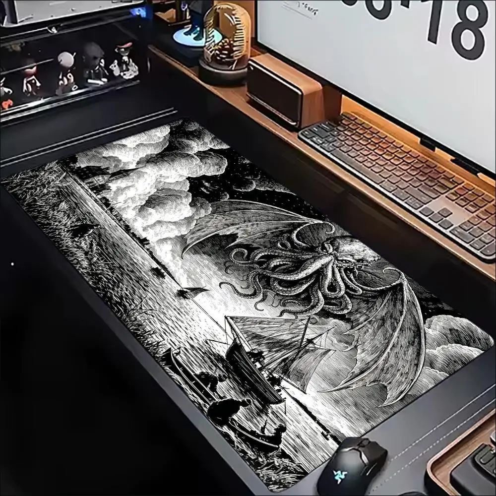 Monochrome Chinese Dragon Large Extended Mouse Pad Non Slip Rubber Desk Mat For Gaming Laptop Keyboard Office Tabletop