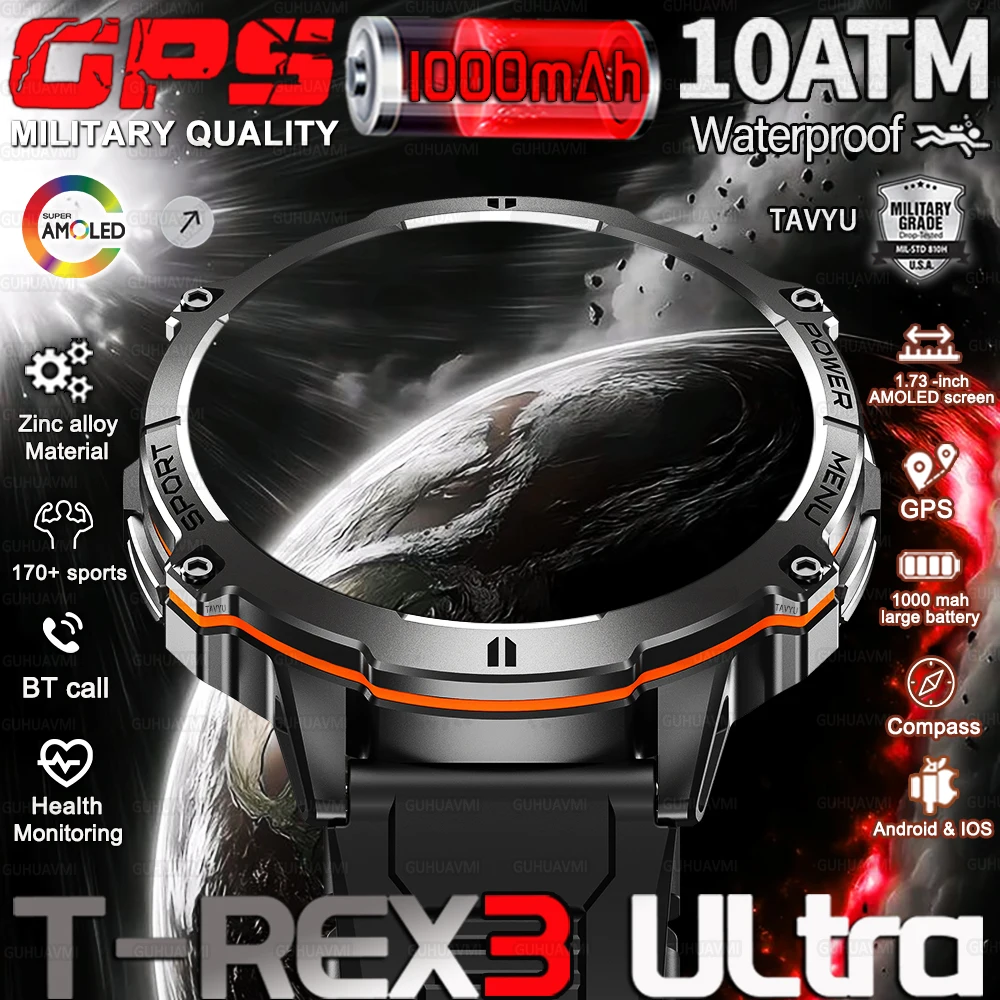 

T-Rex 3 Military Grade Battery Smart Watch 10ATM Waterproof GPS Compass Altimeter Call AMOLED Men Swim Sports Smartwatch 1000mAh