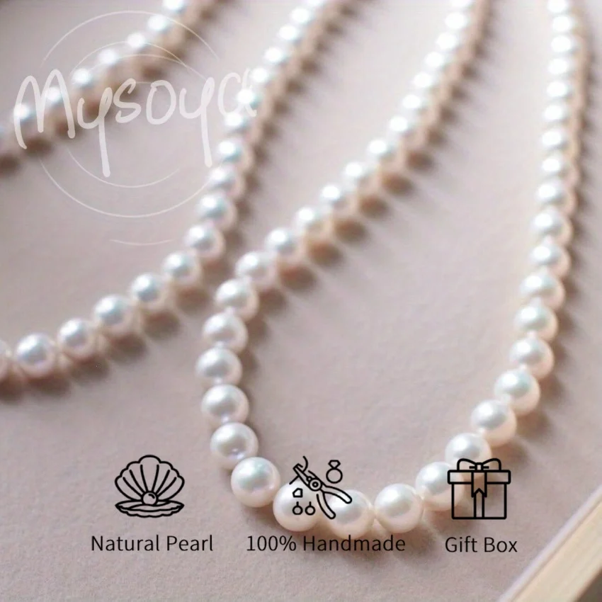 

MYSOYA 8-9 мм круглое ожерелье из пресноводного жемчуга разных размеров с подарочной коробкой идеальный подарок на свадьбу, день рождения, Рождество, Новый год