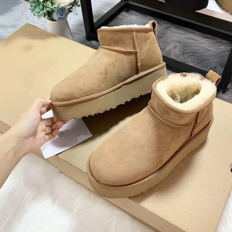 

Snow Boots Women's Sheepskin Winter Warm Platform Real Sheepskin Wool platform shoes ankle boots