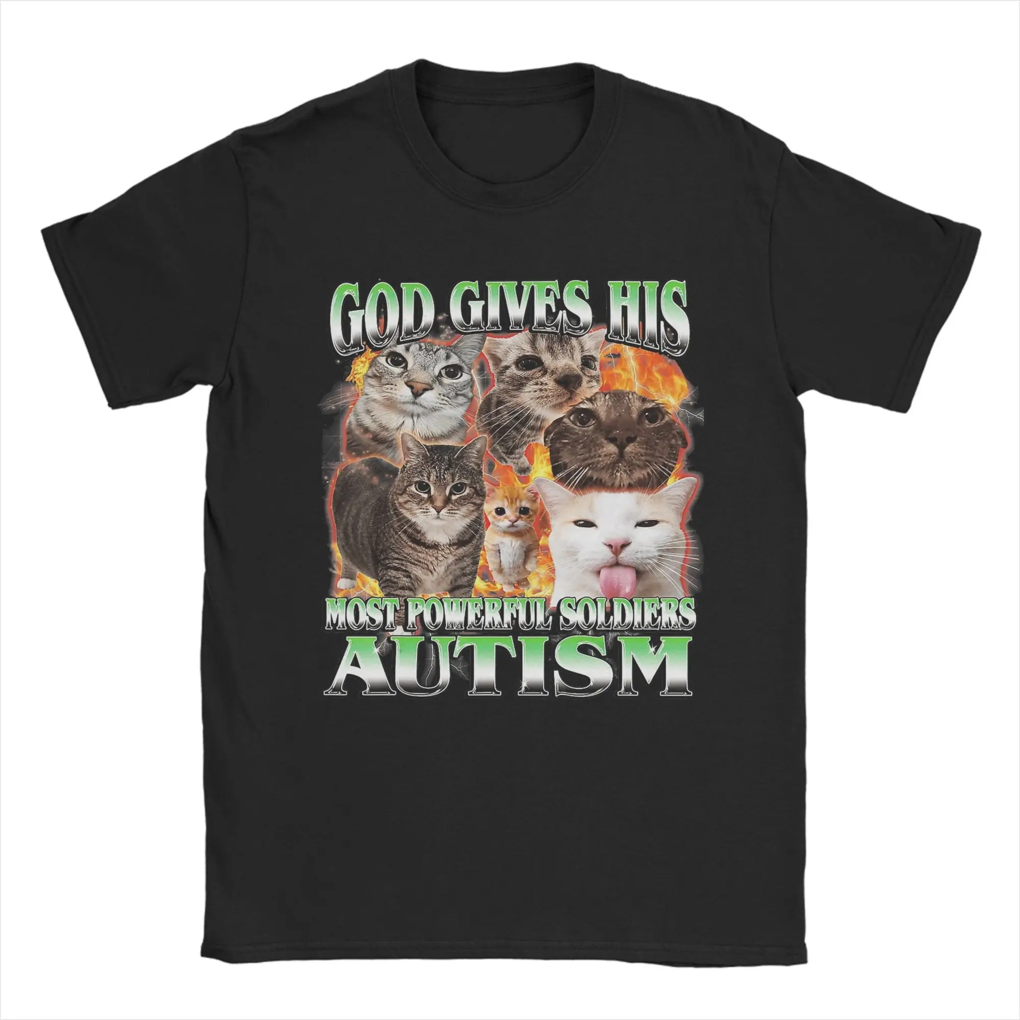 God Gives His Most Powerful Soldiers Autism Cat Meme Tee Shirt for Men Women Printed T Shirts  Cotton Clothes