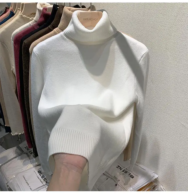 2025 New Thicken High Collar Pullover Women's Sweater Top Winter Warm and Soft Solid Color Inner Wear Bottoming Shirt