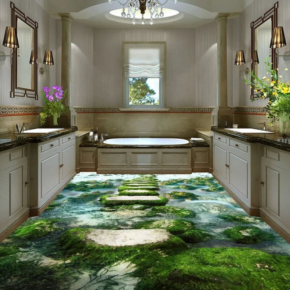 Custom Large Size Tile Sticker 3D Beach Stone Road Vinyl Flooring Bedroom Bathroom Murals Waterproof Self-adhesive Wallpaper