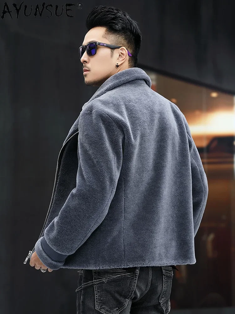 AYUNSUE Winter 100% Wool Coat Warm Coats Short Sheep Sheraling Jacket Fashion Men\'s Clothing Chaqueta Cuero Hombre New WPY4394